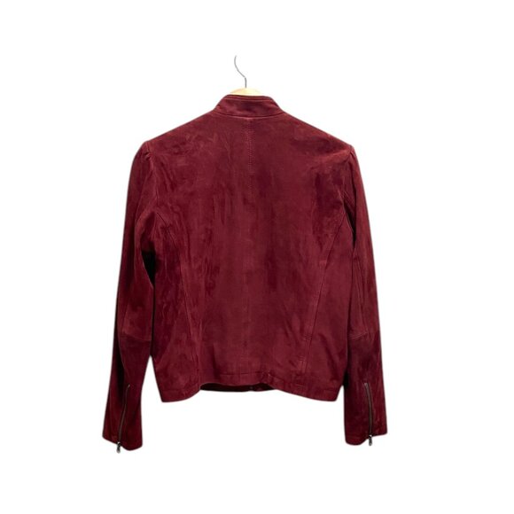 Lucky Brand Genuine Leather Moto Jacket Burgundy Size M Minimalist Fall Holiday - Picture 14 of 16
